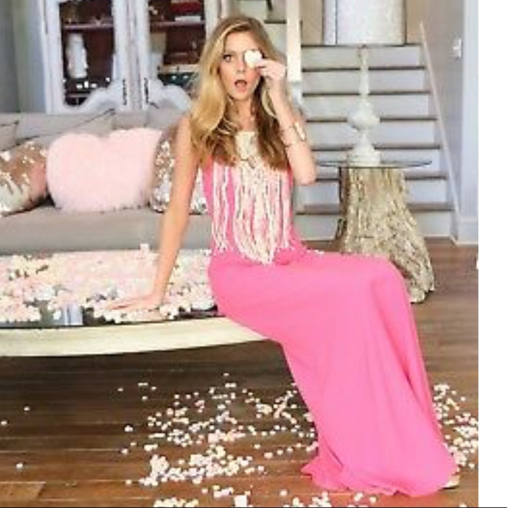 Judith March Hot Pink Maxi Dress with Fringe